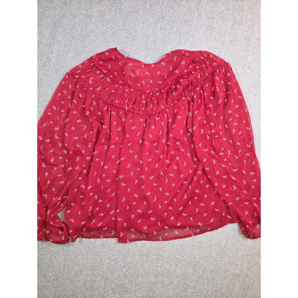 Old Navy Womens L Red Chiffon Ditzy Floral Sheer Lined Long Sleeve Peasant Top - Picture 13 of 14